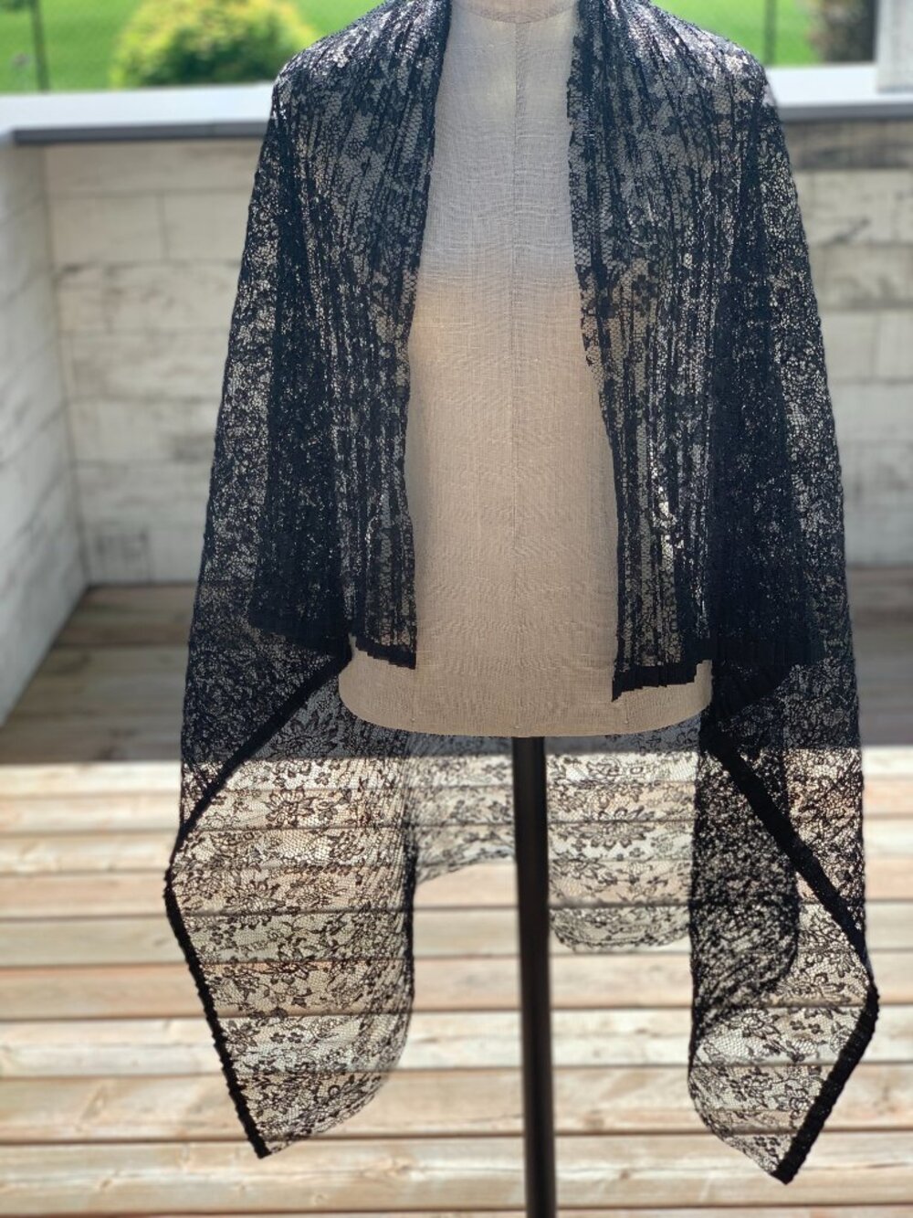 Vintage Lace Wrap Shawl Black Handmade Evening Boho Retro Cover Up 90s Y2K Scarf - Picture 2 of 11